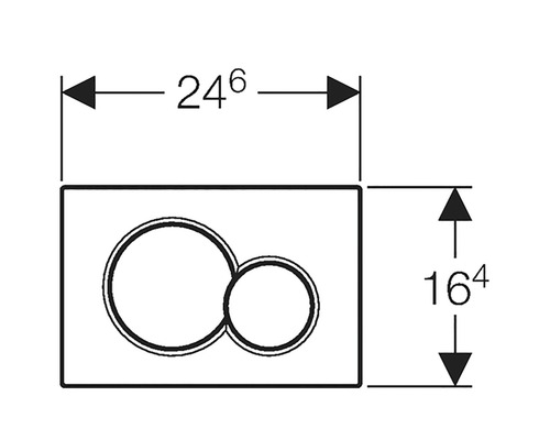 Rozměrový nákres ovládacího panelu se dvěma tlačítky a rozměry