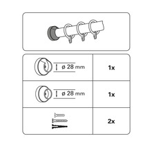 Obrázek záclonové tyče s příslušenstvím pro montáž na stěnu, průměr 28 milimetrů