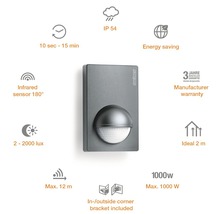 Senzor Steinel s infračerveným senzorem 180 stupňů, funkcí úspory energie a stupněm krytí IP 54