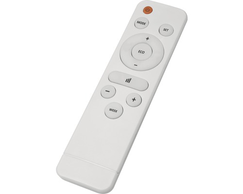 Bílé dálkové ovládání s různými tlačítky pro ovládání zařízení