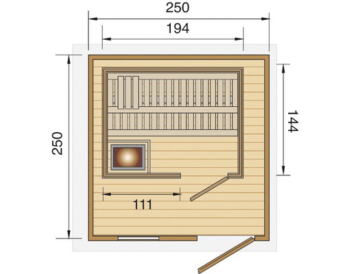 Půdorys sauny s rozměry