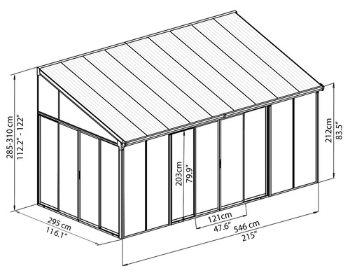 Ilustrace skleníku s rozměry