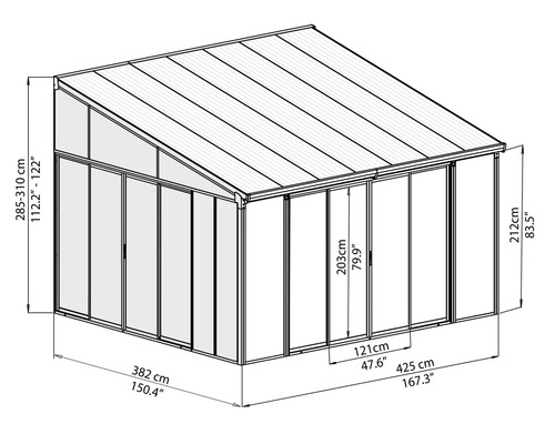 Technický výkres zahradního domku s rozměry
