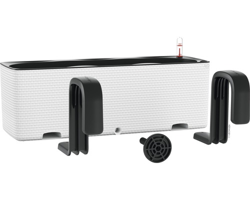 Balkonový truhlík se zavlažovacím systémem, ukazatelem hladiny vody a držákem