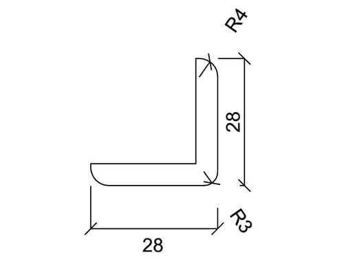 Technický výkres úhelníkového profilu o rozměrech 28 x 28 milimetrů