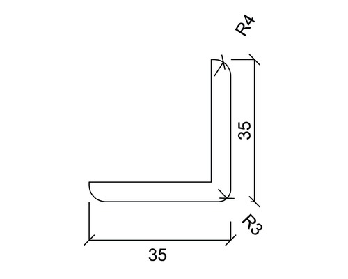Technický nákres profilu ve tvaru L o rozměrech 35 x 35 mm