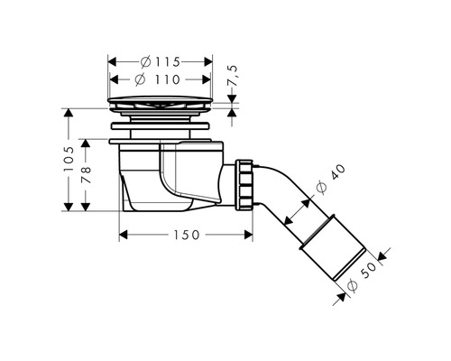 Nákres sifonu s rozměry