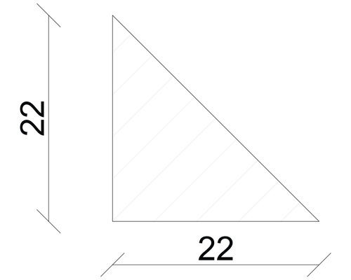 Technický výkres pravoúhlého trojúhelníku o délce strany 22.