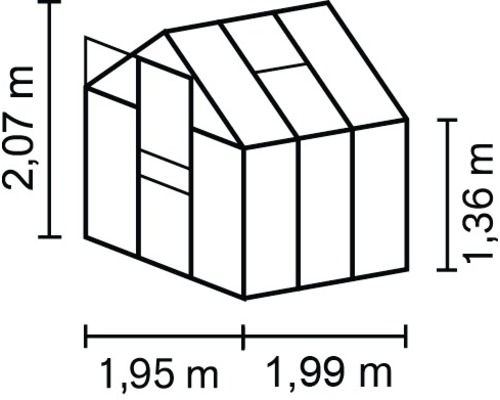 Rozměry skleníku: 1,95 metru krát 1,99 metru krát 2,07 metru