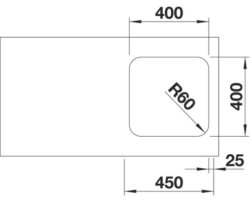 Technický nákres umyvadla s rozměry