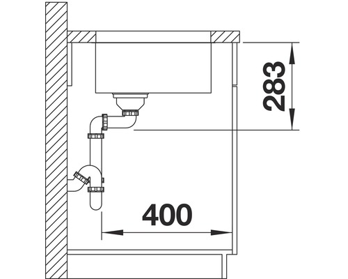 Technický nákres dřezu s rozměry