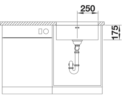 Technický výkres kuchyňského dřezu s rozměry