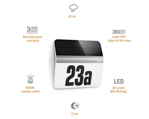 Osvětlení domovního čísla se solárním panelem a LED osvětlením