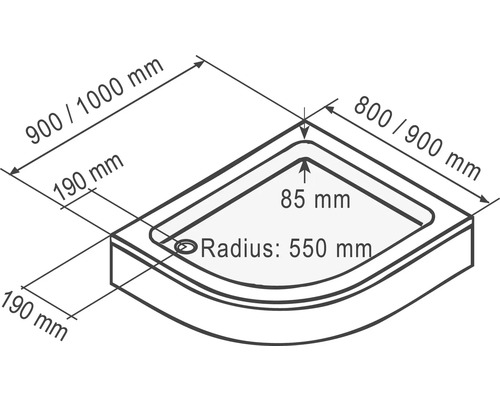 Technický nákres sprchové vaničky s rozměry.