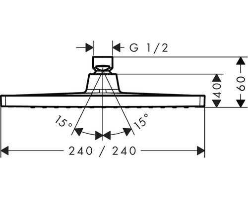 Technický výkres sprchové hlavice s rozměry