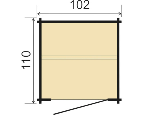 Obrázek nákresu zahradního domku o rozměrech 102 x 110 centimetrů