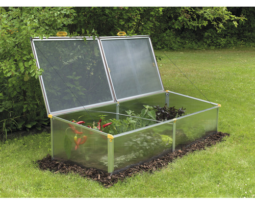 Pařeniště s rostlinami na zahradě.