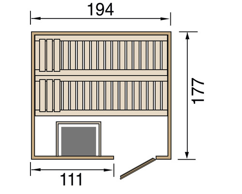 Půdorys sauny s rozměry