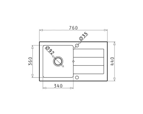 Technický výkres dřezu s rozměry