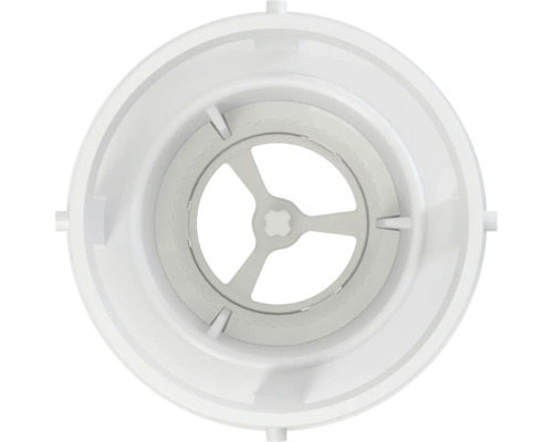 Vnitřní pohled na bílý trychtýř s centrálním otvorem