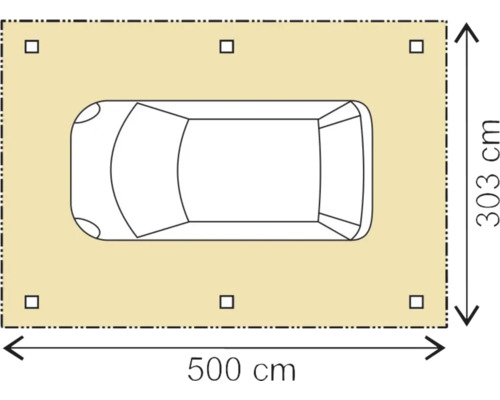 Půdorys s rozměry 500 x 303 centimetrů