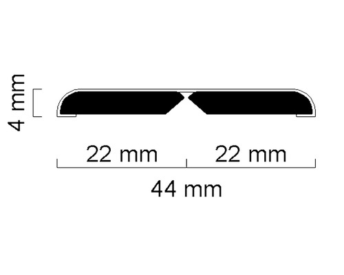 Profilový řez o rozměrech 44 mm šířky a 4 mm výšky