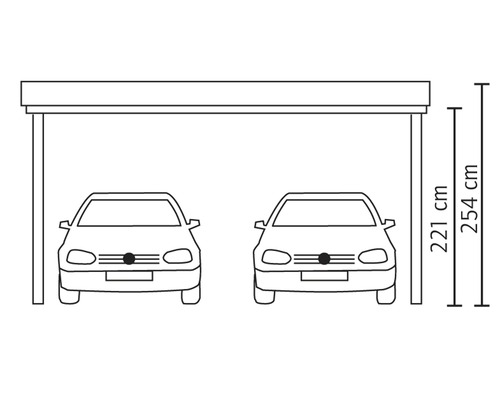 Dvojitý carport s výškou 221 cm a 254 cm