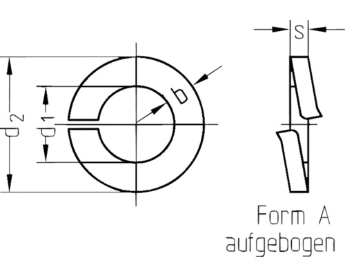 Technický výkres pojistné podložky pružinového kroužku, tvar A