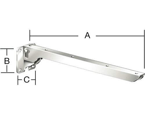 Sklopná konzole s rozměry A, B a C pro zobrazení rozměrů