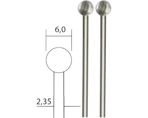 Zobrazení dvou záclonových tyčí s kulovým koncem a rozměry