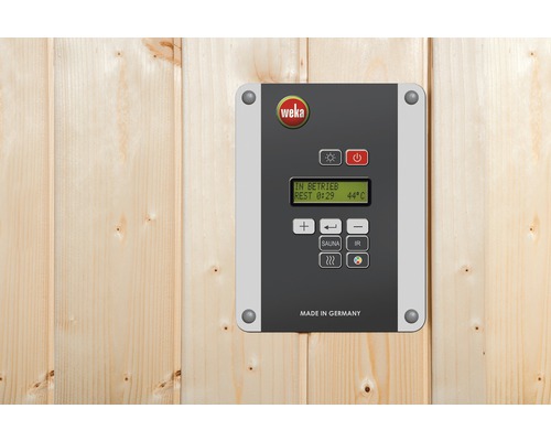 Logo společnosti Weka. Ovládací prvek pro ovládání sauny.