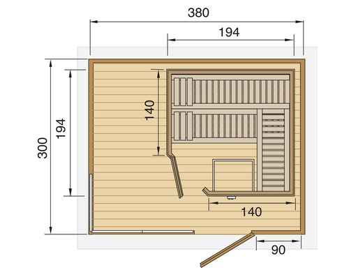 Půdorys sauny s rozměry
