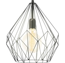 Závěsná lampa s geometrickým drátěným rámem a žárovkou