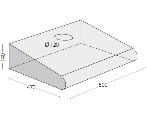 Umývadlová deska o rozměrech 500 x 470 x 140 milimetrů a průměru 120 milimetrů pro odpad