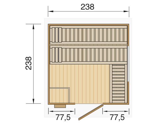 Půdorys sauny s vyznačenými délkami stran