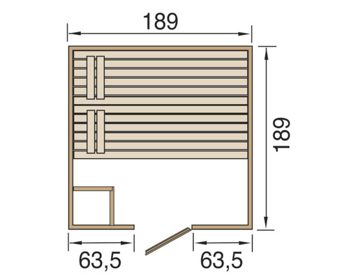 Pohled shora na saunu s rozměry