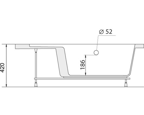 Technický nákres vany s rozměry
