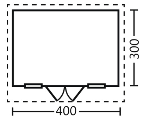 Půdorys zahradního domku o rozměrech 400 x 300 centimetrů