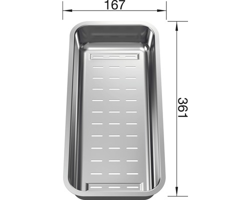 Odkapávací miska z nerezové oceli o rozměrech 167 x 361 milimetrů