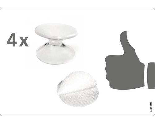 Čtyři průhledné nábytkové knoflíky s lepicí podložkou pro upevnění