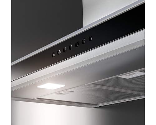 Nerezová digestoř s ovládacím panelem a osvětlením