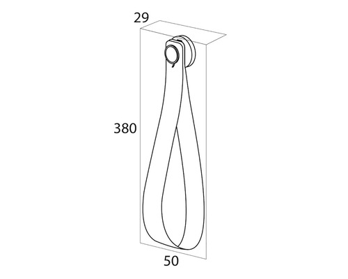 Nákres nábytkové úchytky o rozměrech 29, 380 a 50 milimetrů.