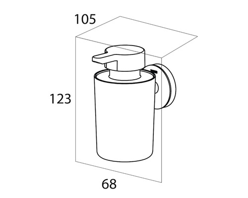 Technický nákres dávkovače mýdla s rozměry