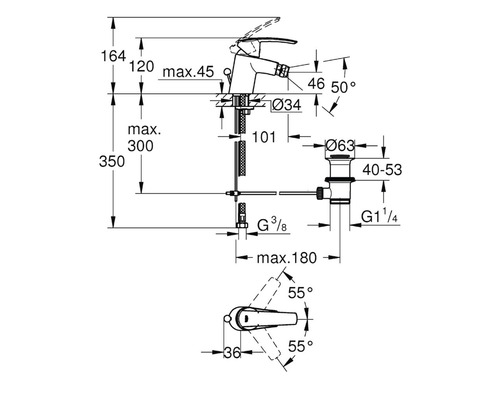 Technický výkres armatury s rozměry