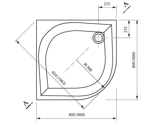 Technický nákres sprchové vaničky s rozměry