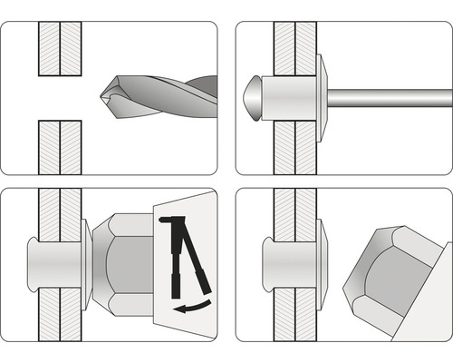 Ilustrační řada pro montáž upevnění pomocí vrtáku a klíče
