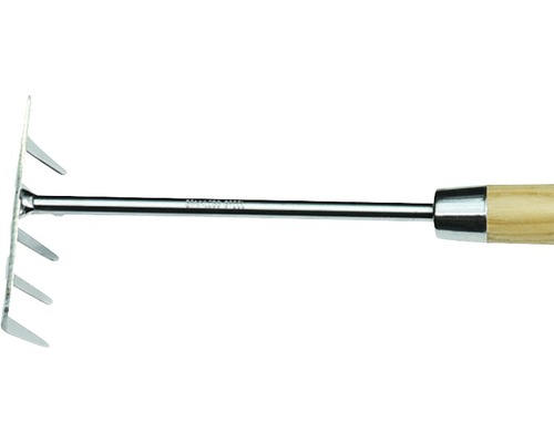 Ruční hrábě s dřevěnou rukojetí a nerezovými hroty pro zahradničení