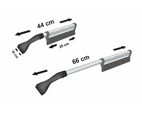 Ilustrace sněhového kartáče se škrabkou na led a rozměry