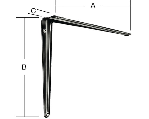 Úhelníková konzole s rozměry A, B a C