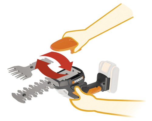 Ilustrace akumulátorových nůžek na trávu s vyměnitelnými noži